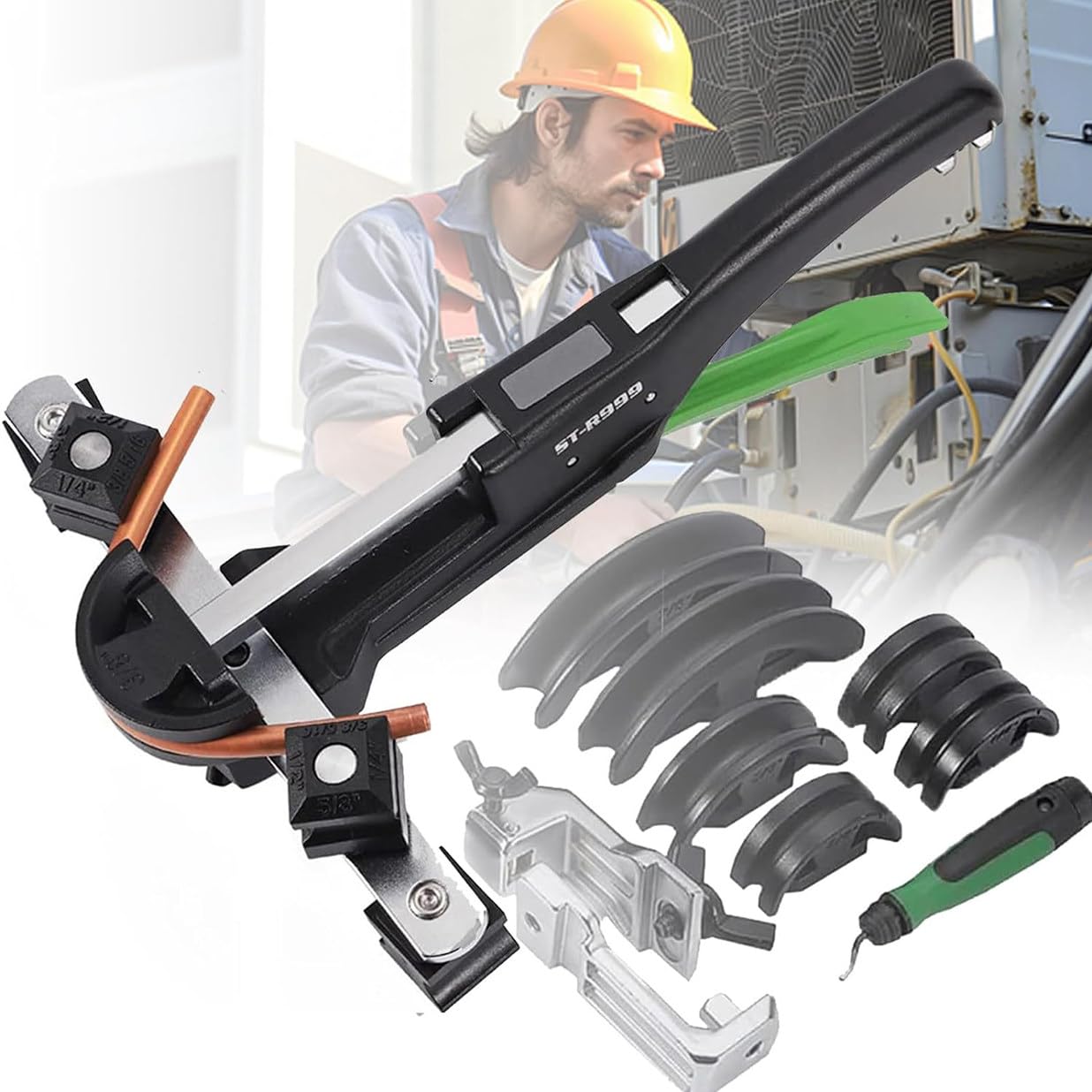 Zestaw giętarek do rur hydraulicznych, grzechotka do rur miedzianych z 7 formami do rur 1/4'', 5/16'', 3/8'', 1/2'', 5/8'', 3/4'', 7/8''