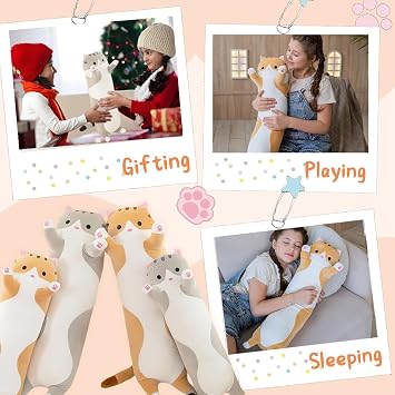 AMOZO Long Cat Plush Pillows, Cute Cat Stuffed Animal Kitten Soft Huggable Cat Plush Toys Pillow for Kids and Adults, 1pcs, 110cm/Grey