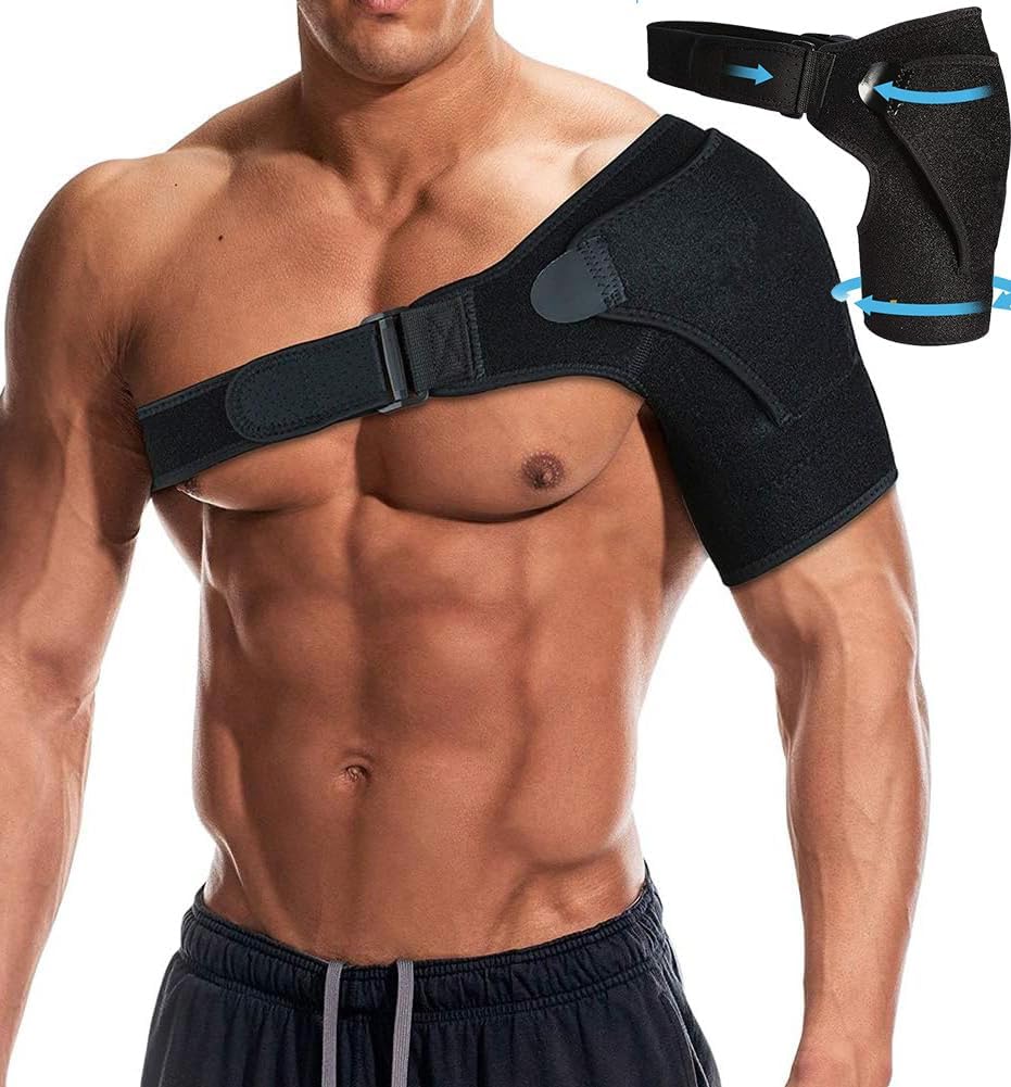 Black Shoulder Brace Rotator Cuff Support Brace with Ice Pack Insertion Capability Pressure for Preventing Strains and Dislocation