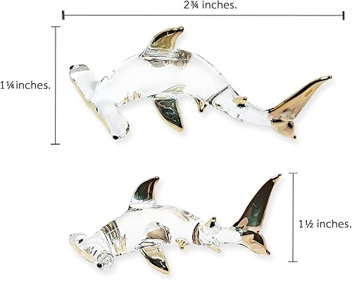 Miniatura 2 de Mr_air_thai_Glass_Blown Pequeña figura de tiburón martillo de oro transparente de 2 pulgadas de largo, animal de vidrio soplado a mano en miniatura,