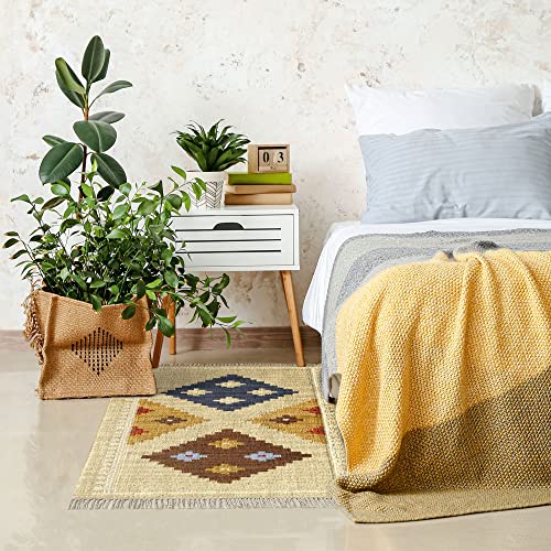 HAMID - Kelim Teppich Lori mit Geometrischem Oriental Design - 100% Wolle - Handgeknüpfter Kelim - Flurteppich, Wohnzimmer, Schlafzimmer, Wohnzimmer (D.2, 110x60cm)