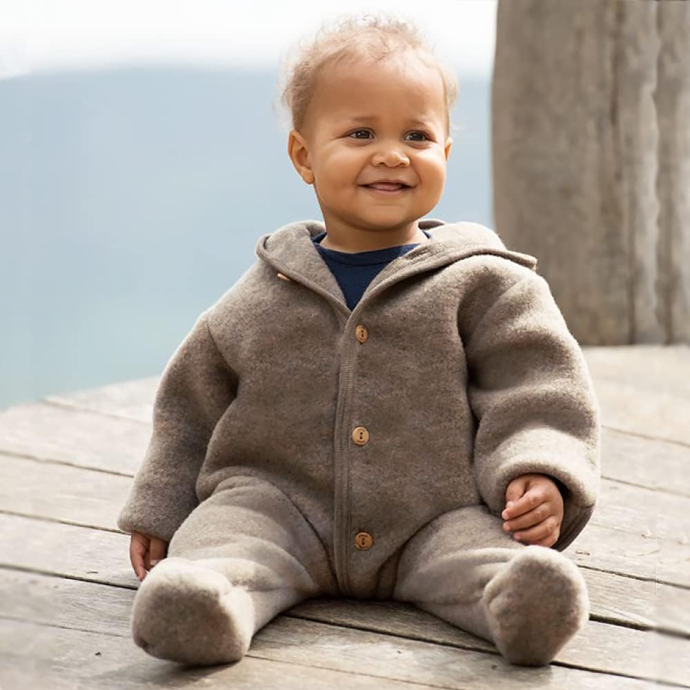 Ecoable Baby Fleece Bunting: Thermal Footed Coverall Romper with Hood for Toddlers, Organic Merino Wool - Image 2