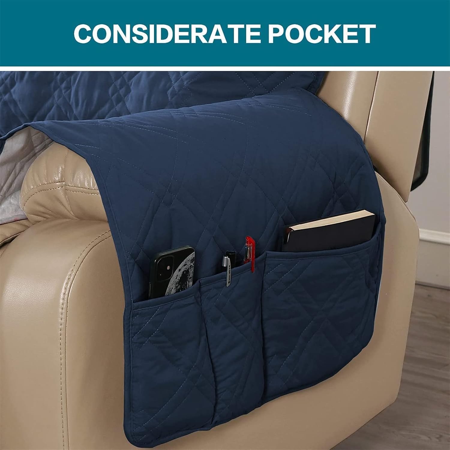 100% Waterproof Recliner Chair Cover Non-Slip Sofa Slipcover with Elastic Straps Quilted Armchair Cover with Pockets 2/3 Seater Furniture Protector Couch from Pets