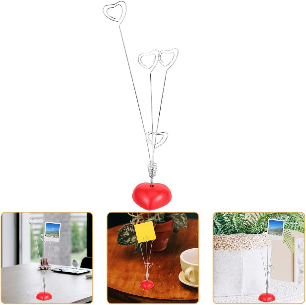 Beavorty Heart Shaped Photo Clip Holder Tree with 4 Red Clips for Displaying Photos Notes Cards Home Decor Valentine Party Desk Accessory 10.23X1.96X1.96In