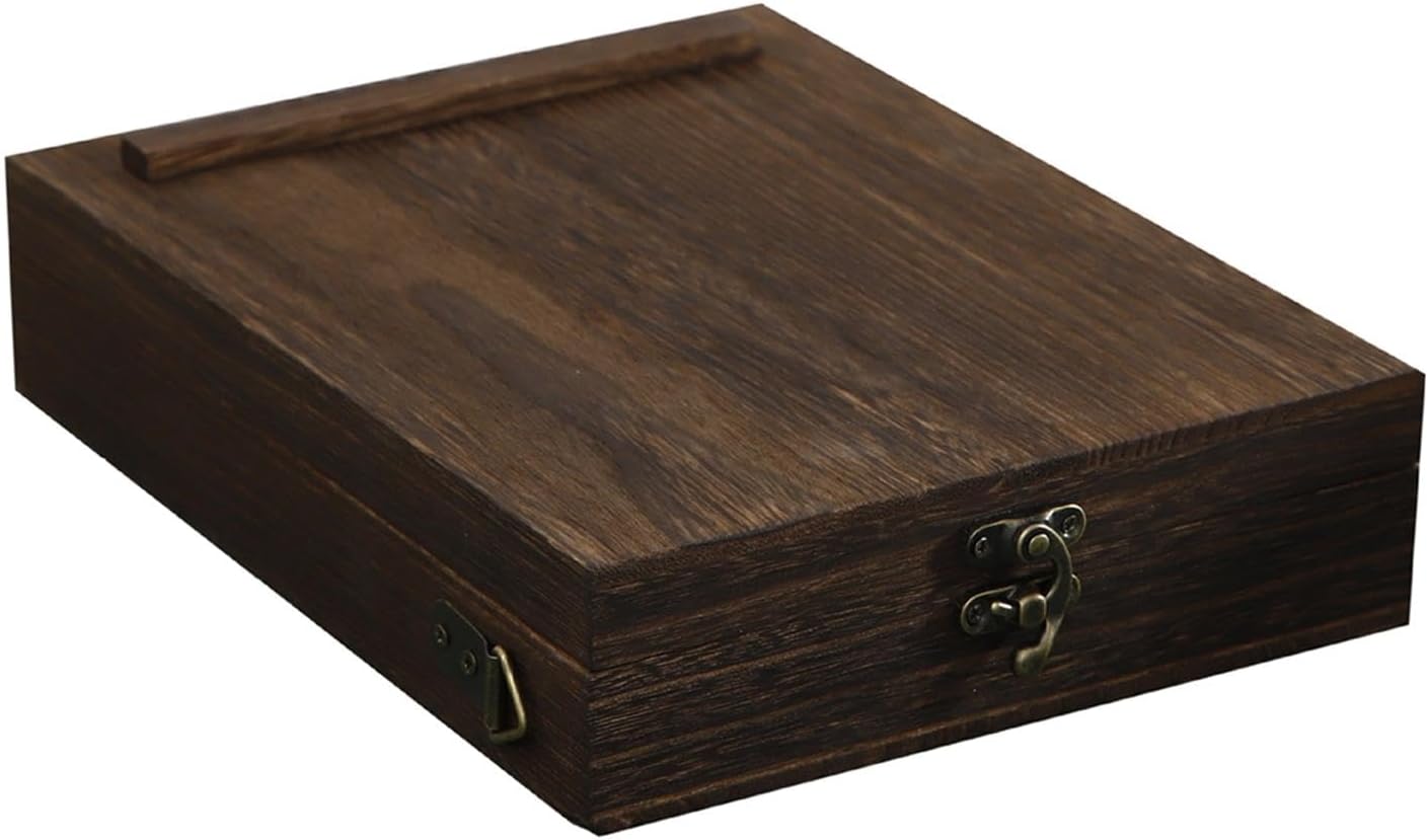 Wooden Art Supply Box with Strap - 7.48x9.84x2.17 inch (19x25x5.5 cm) Handmade Artist Tool Briefcase for Brushes & Paints