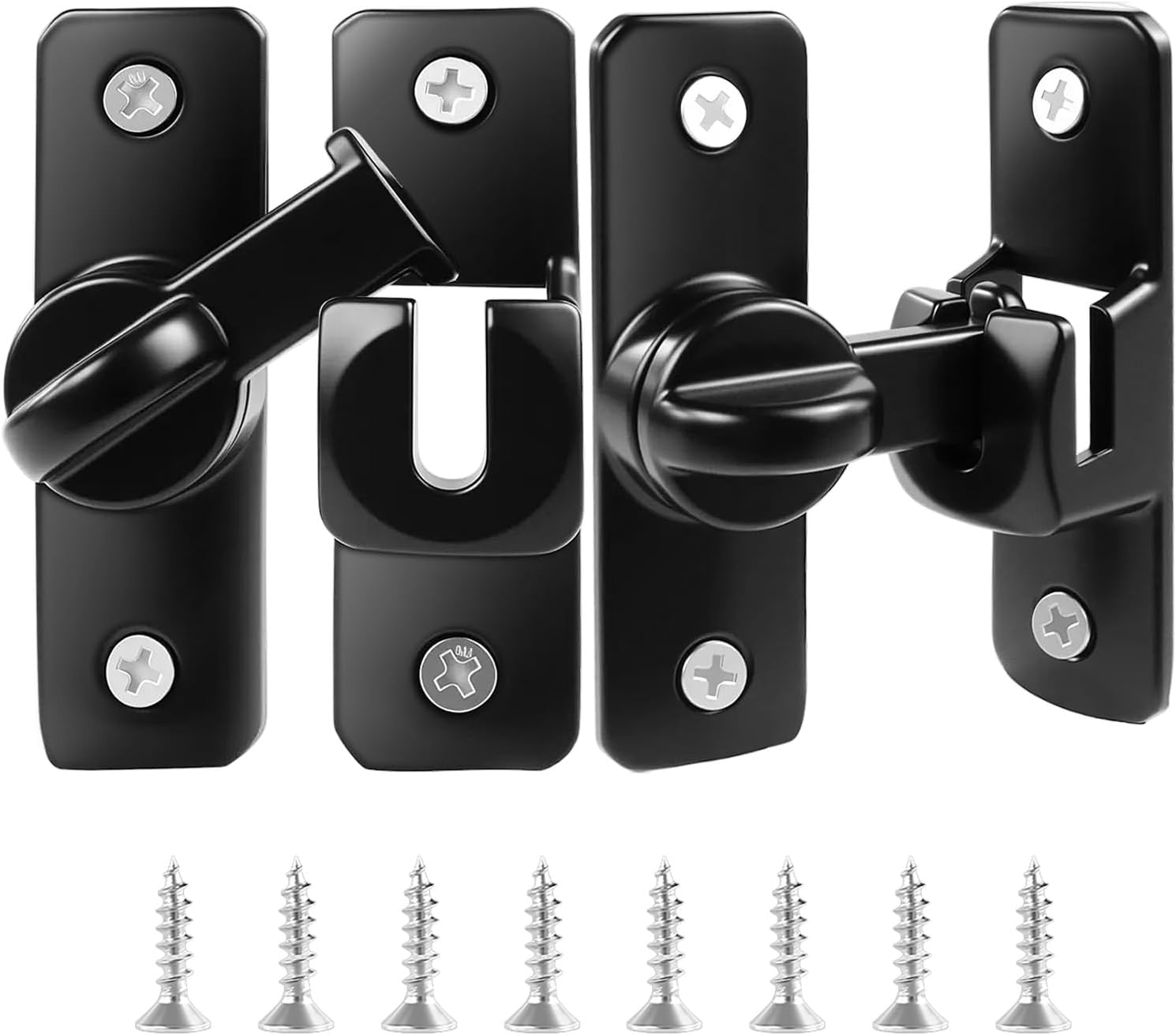90/180 Degree Flip Barn Door Lock, Thickened Solid Multi-Angle Household Door Left and Right Door Latch, for Barns, Gardens, Cabinets, Sliding Doors, Bathrooms, Windows and Other (Black 2pcs)