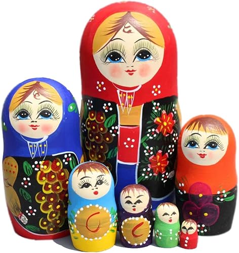GGFLY Juego de 7 muñecas de madera rusas de anidación pintadas a mano artesanías tradicionales Matryoshka Muñecas Juguetes Regalo 20cm7.8"