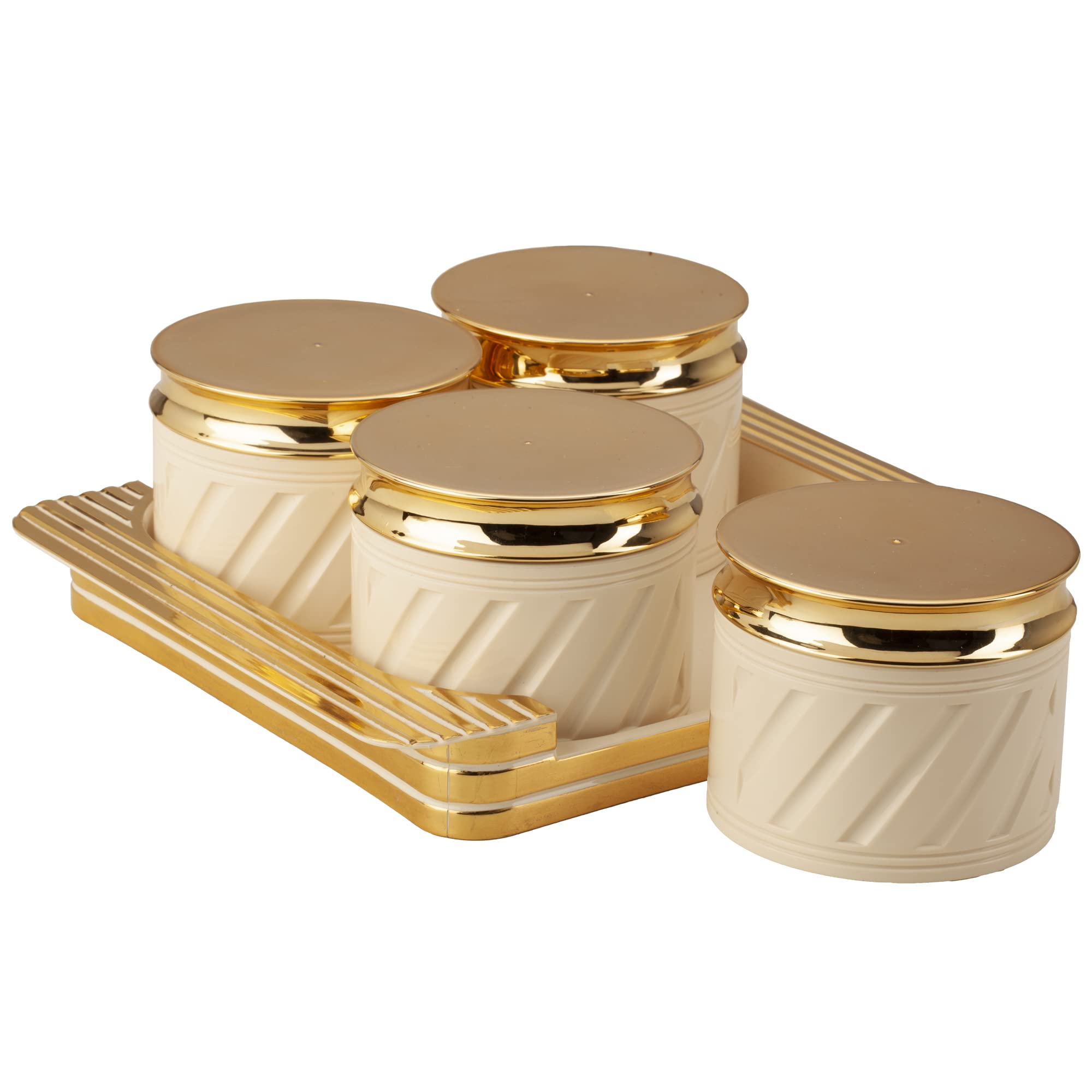 Unbreakable & Air Tight Dry Fruit Container Tray Set with Lid & Serving Tray, Airtight Container Set 430ml (4 Pieces, Polypropylene) (Elegance Ivory)