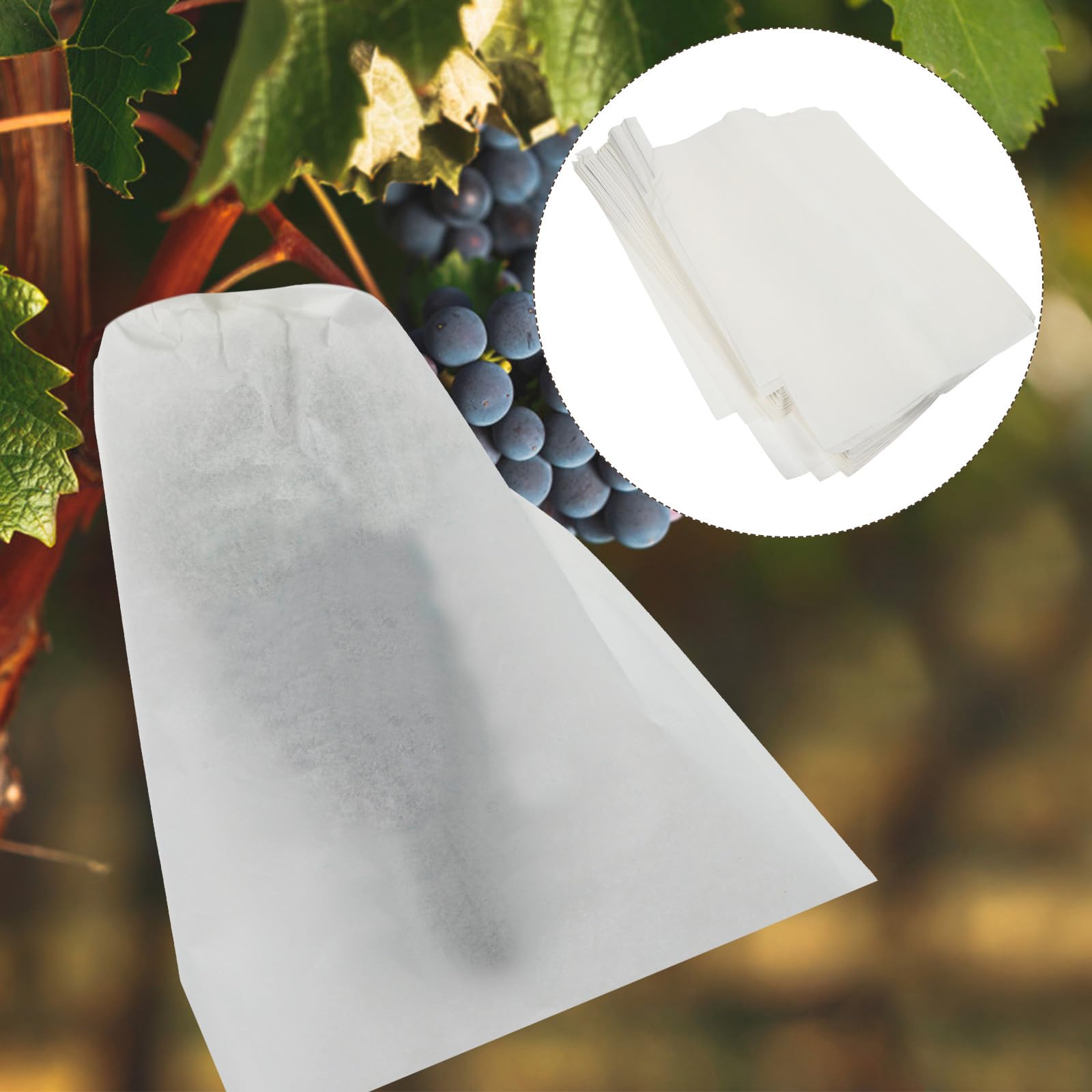 DOITOOL 100 Bolsas Protectoras de Papel Blanco para Uvas y Frutas, Bolsa Transparente para Protección contra Condiciones Meteorológicas y Aves, Adecuado para Cultivo y Jardinería