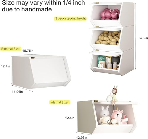 Miniatura 2 de ALISENED Caja de almacenamiento apilable de madera con cajones, pequeña estantería de almacenamiento moderna, organizador de armario y mesita de