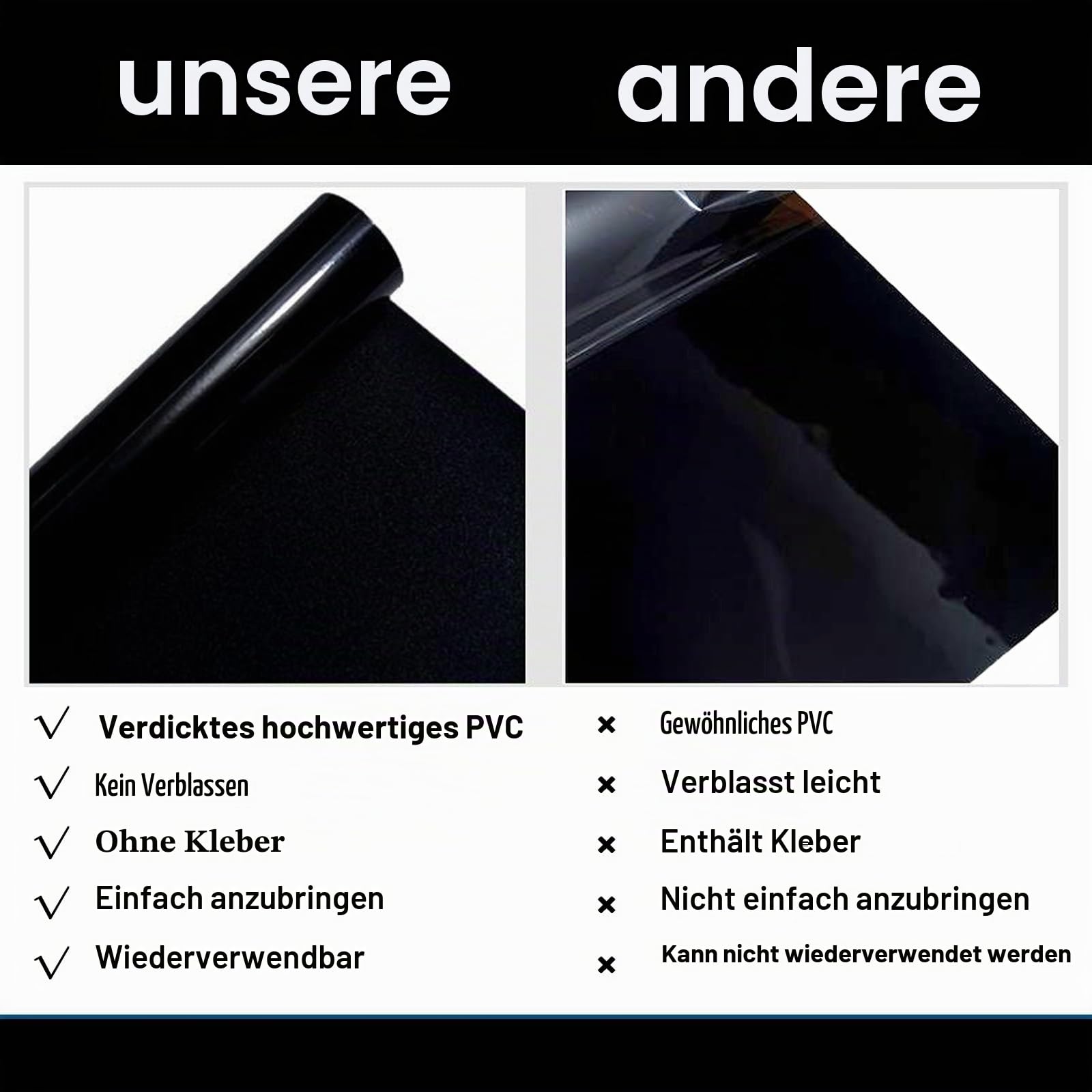 Aquarium-Hintergrund – schwarz, elektrostatische Haftung, klebstofffrei, einfache Installation, spurloses Entfernen, Größe 60 x 200 cm