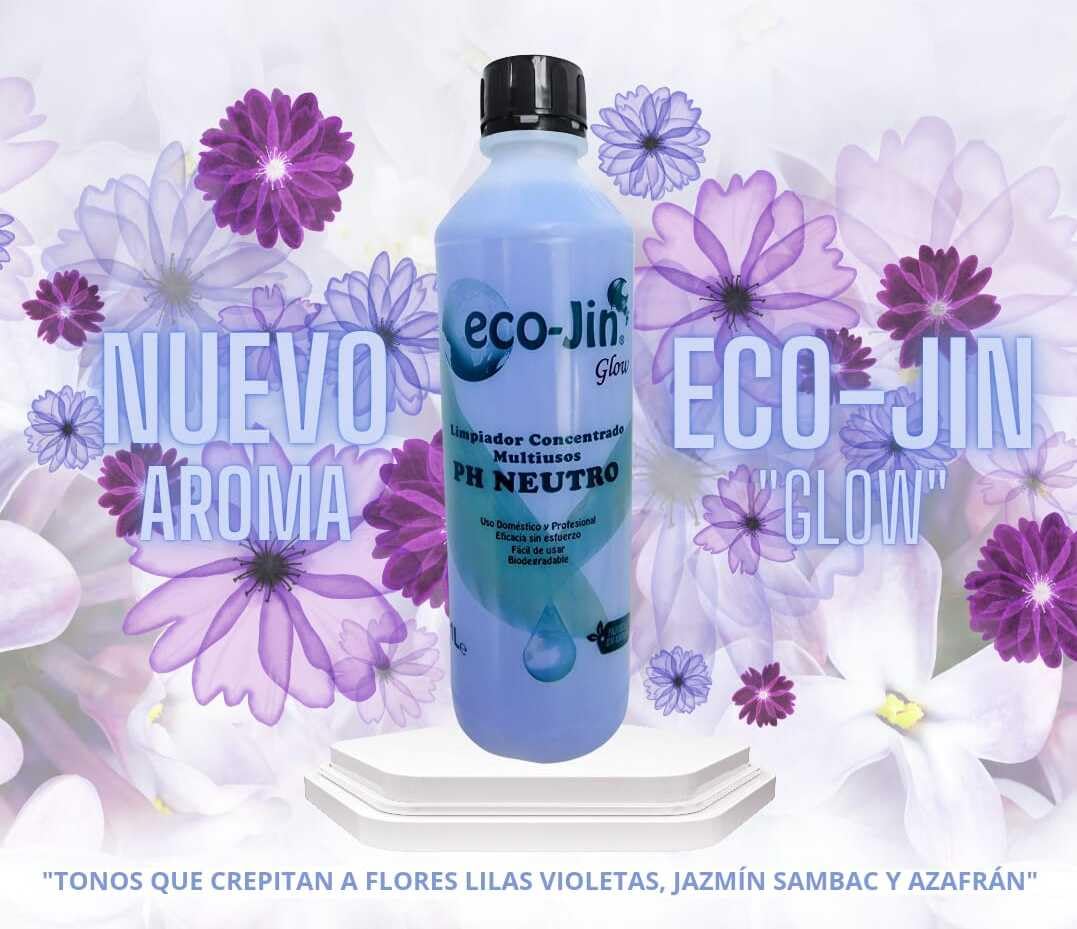ECO-JIN Limpiador Multiusos Extra Concentrado PH Neutro Glow con Difusor Aroma Jazmin y Violetas