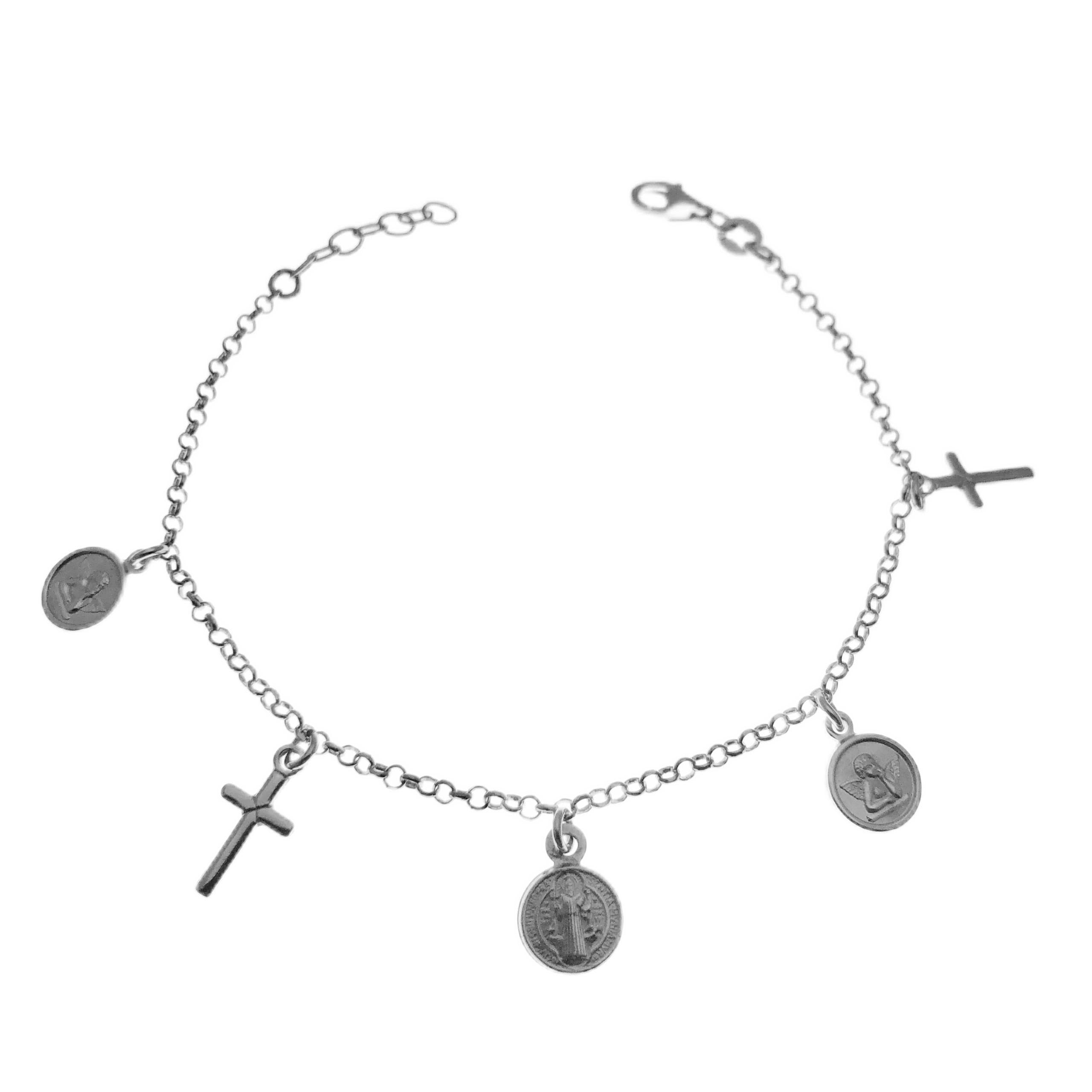 Pulsera brazalete San Benito en plata de ley