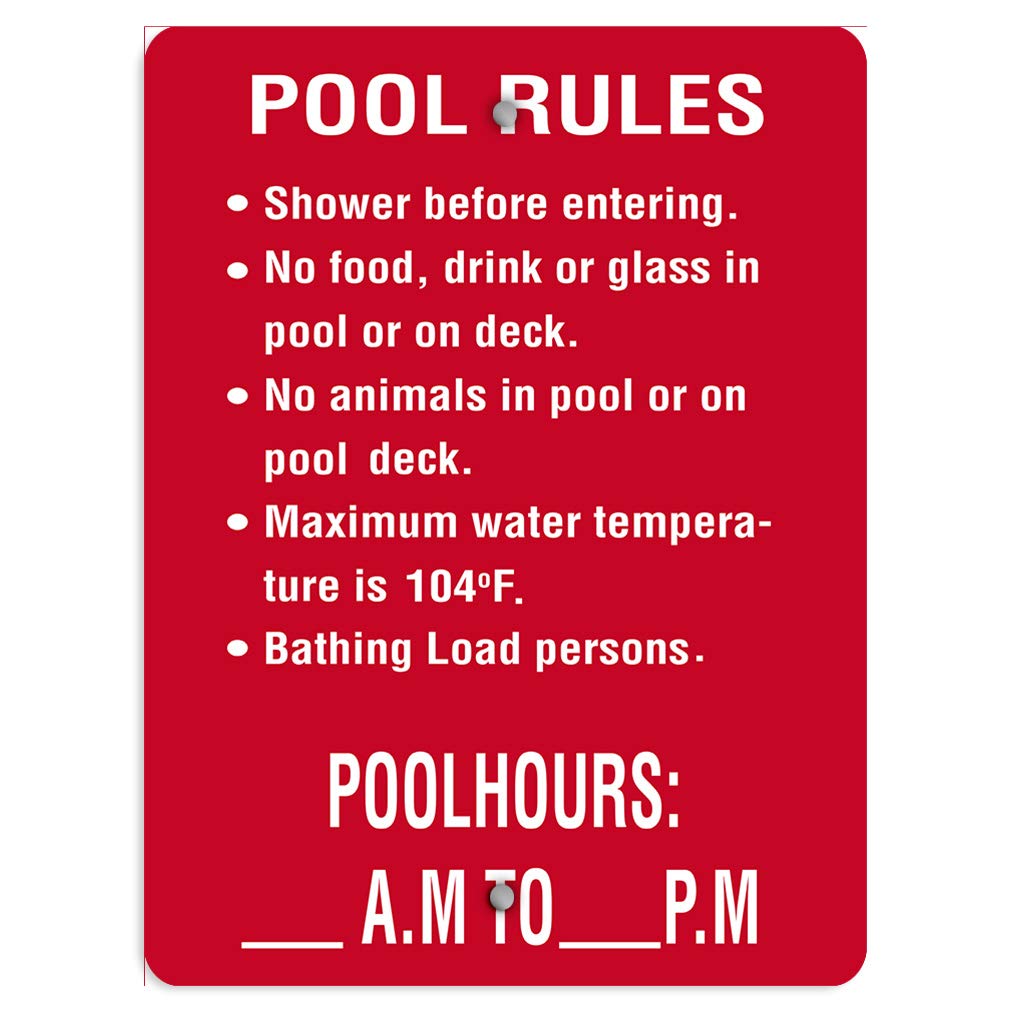 Aluminum Vertical Metal Sign Multiple Sizes Pool Rules Follow for Safety Activity Red Swimming All Over Weatherproof Street 18x24Inches
