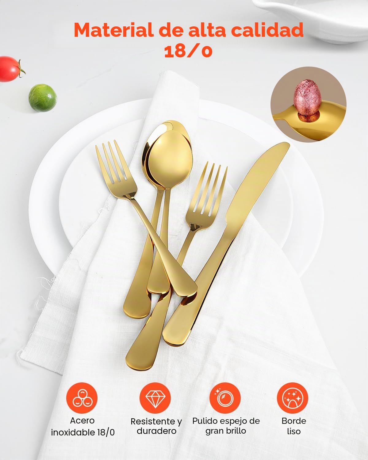 VEVOR Juego de Cubiertos Dorados de 100 Piezas, Acero Inoxidable de Grado Alimenticio para 20 Personas, con Acabado de Espejo, Vajilla Apta para Lavavajillas, Incluye Cuchillo, Tenedor y Cuchara