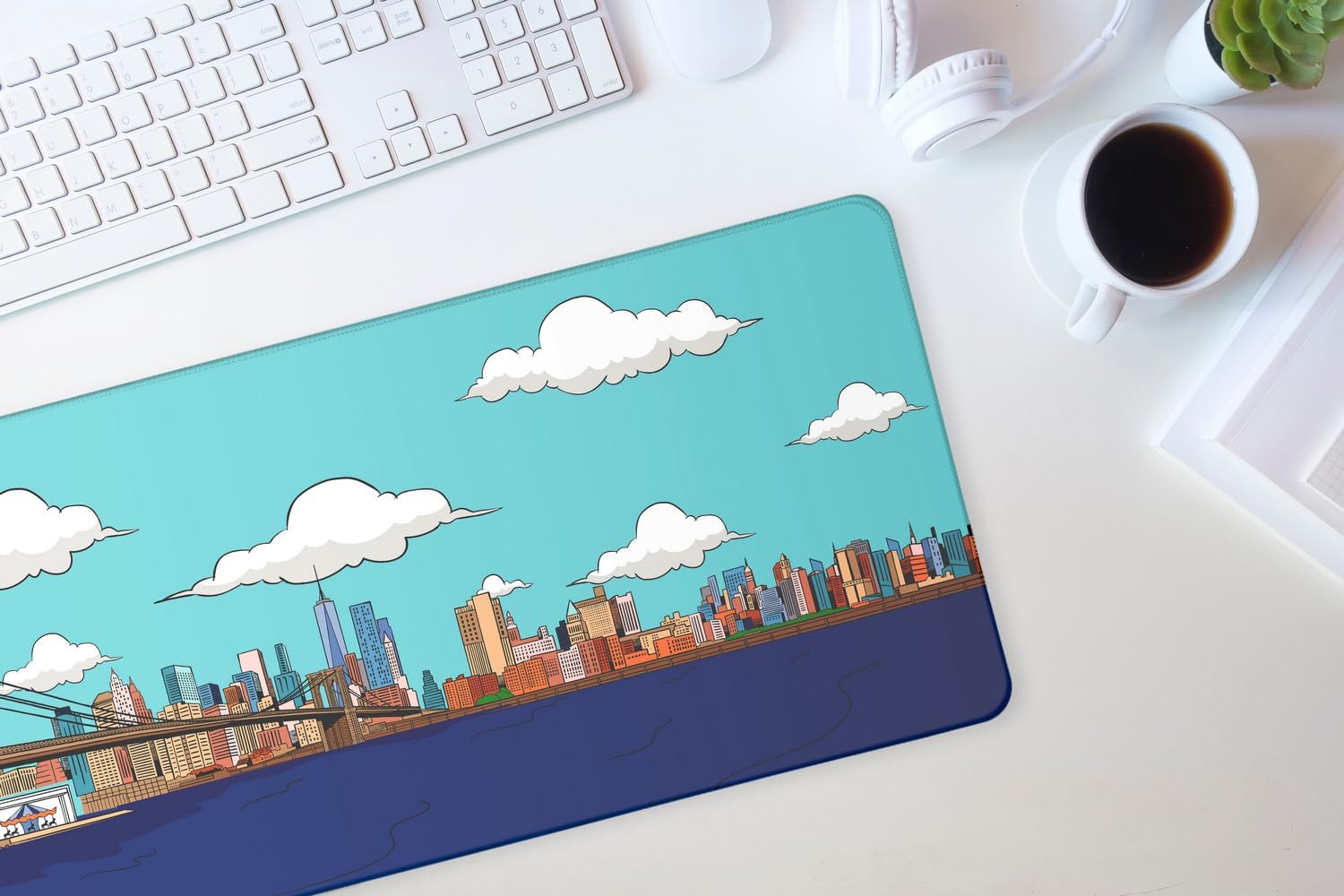Extra Large Desk Mousepad with Brooklyn Bridge and New York City Skyline Design | XL Desk Mat Mouse pad, NYC Design, Rubber Base, Stitched Edge, Smooth Surface for Home Office, Work, Dorm, or Gaming