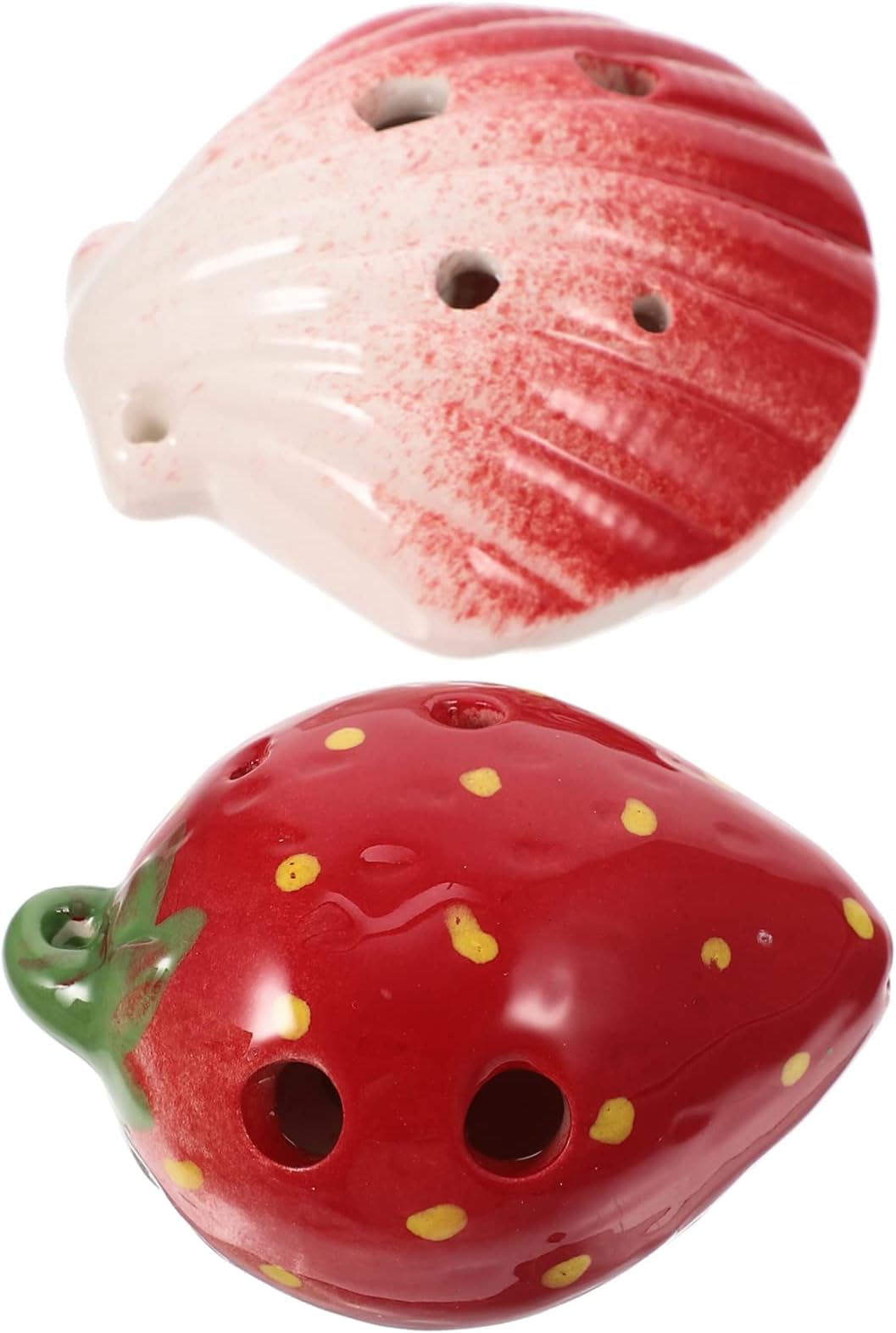 2pcs Cartoon Ceramic Ocarina for Beginners Durable Wind Instrument with Shell Strawberry Design Excellent Sound Quality for Music Lovers