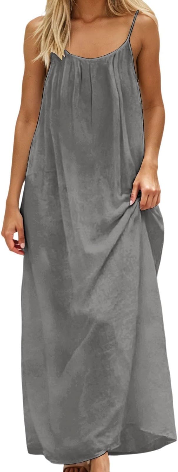 Women Backless Cami Dress Strap Flowy Solid Color Summer Beach Vacation Casual Long Sundress Cami Lounge Dresses