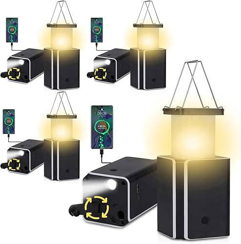 Miniatura 10 de Paquete de 4 linternas solares LED recargables de emergencia, recargable solar blanco cálido, tipo C recargable, generación de energía de manivela