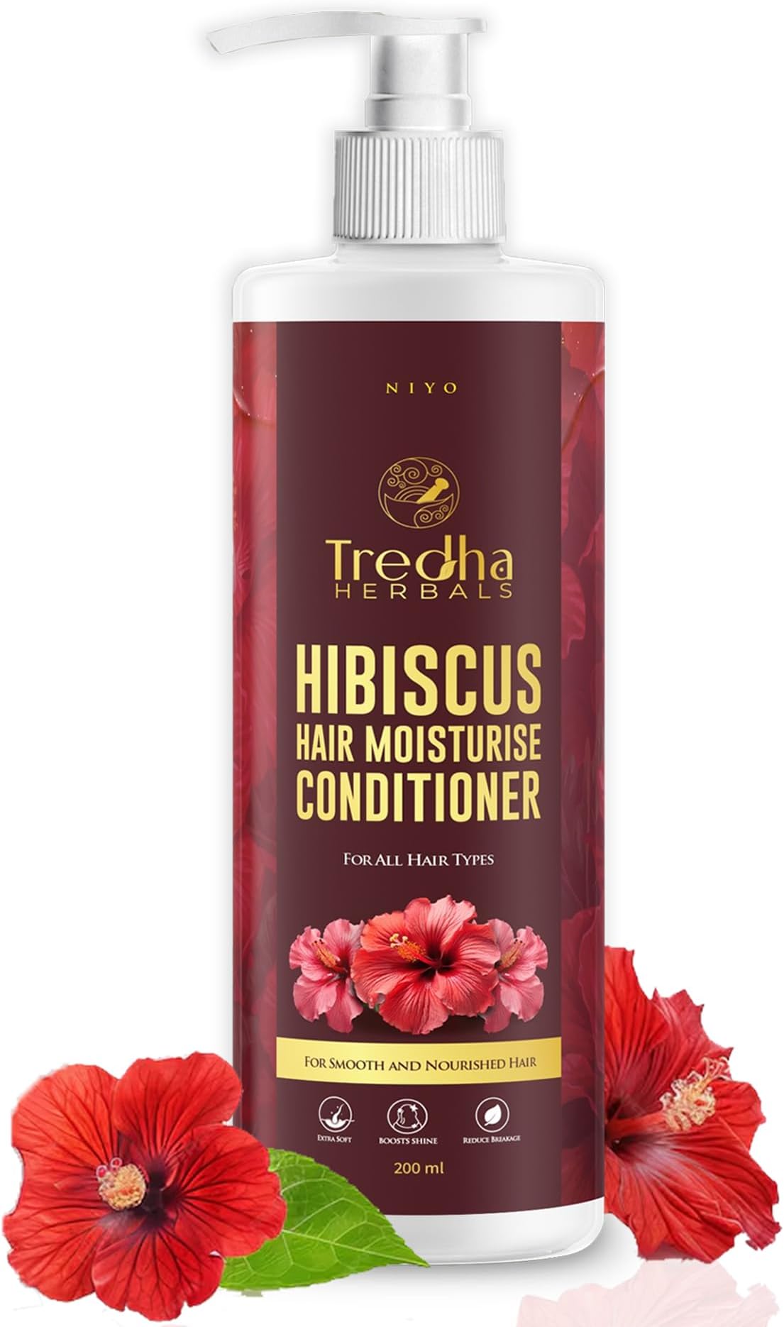 Tredha Herbal Hibiscus Moisturizing Hair Conditioner | For Dry, Frizzy, Dull & Damaged Hair | Smooth, Soft & Repairing Formula | Paraben & Sulphate Free | Suitable for Men & Women 200ml