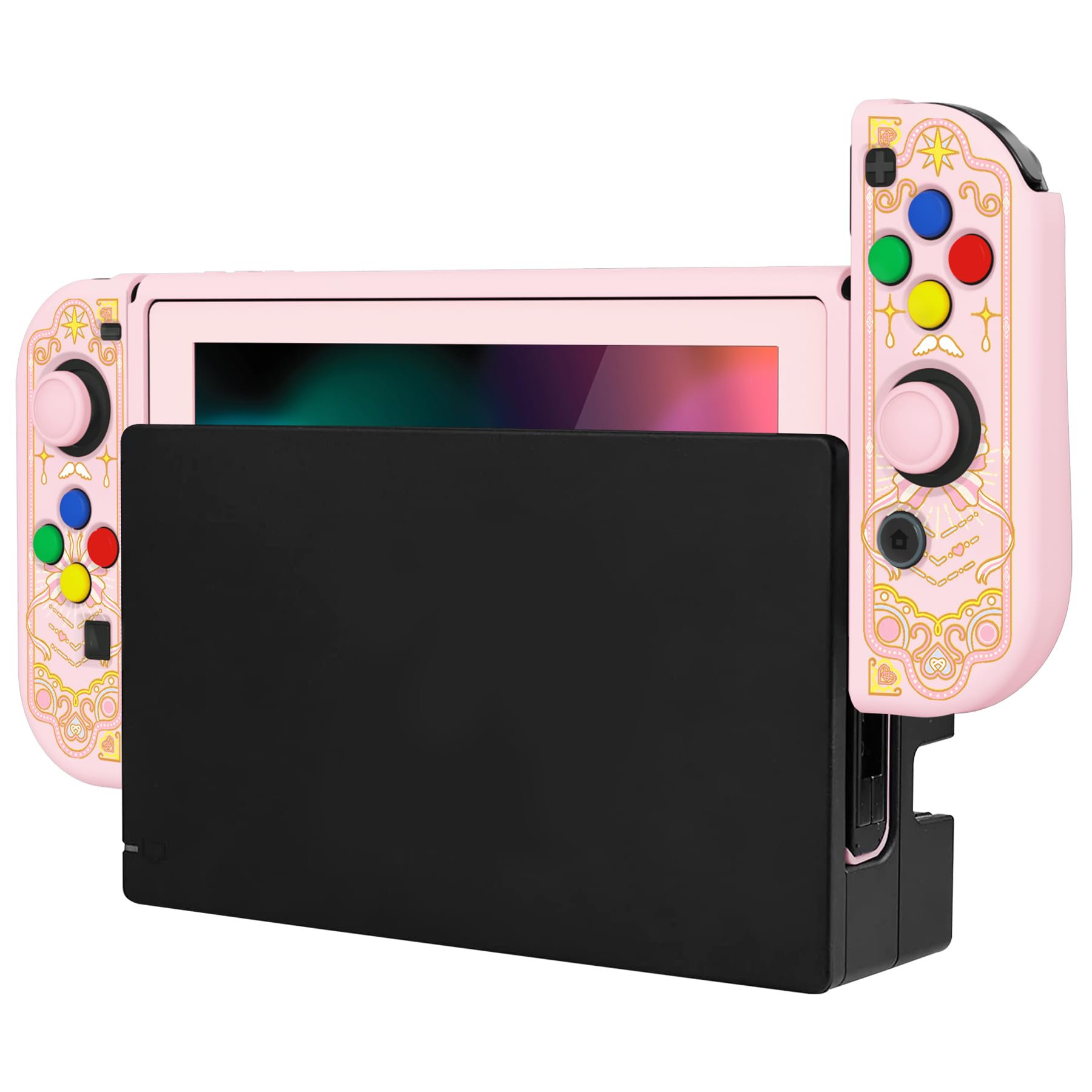 playvital ZealProtect Soft Protective Case for Nintendo Switch, Flexible Cover Protector for Switch with Tempered Glass Screen Protector & Thumb Grips & ABXY Direction Button Caps - Magic Wings — view 6