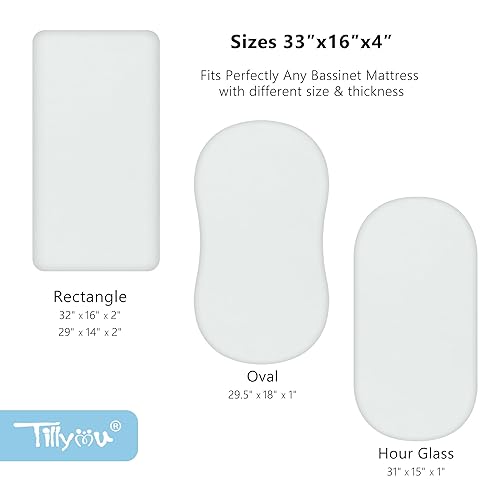 Miniatura 5 de TILLYOU Set de 2 sábanas de punto de jersey para moisés, 32x16, flexibles para distintos colchones de cuna y moisés, muy suaves, transpirables,