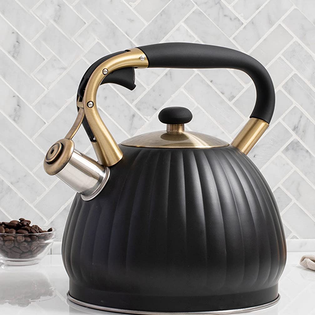 BESTonZON 1pièce Bouilloire Sifflante Inoxydable Noir Avec Poignée Isolante Bouilloire à Thé Pour Cuisinière Électrique Induction Sifflet Et Pratique