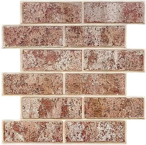 Commomy 10 Pcs 3D Faux Brick Wall Panels -11.8''X11.8'' Whitewash Brick Peel and Stick Wall Tiles Farmhouse DIY Self-Adhesive Bricks Wall Tile Living Room, Bedroom,Kitchen, Fireplace, (POA-0712)