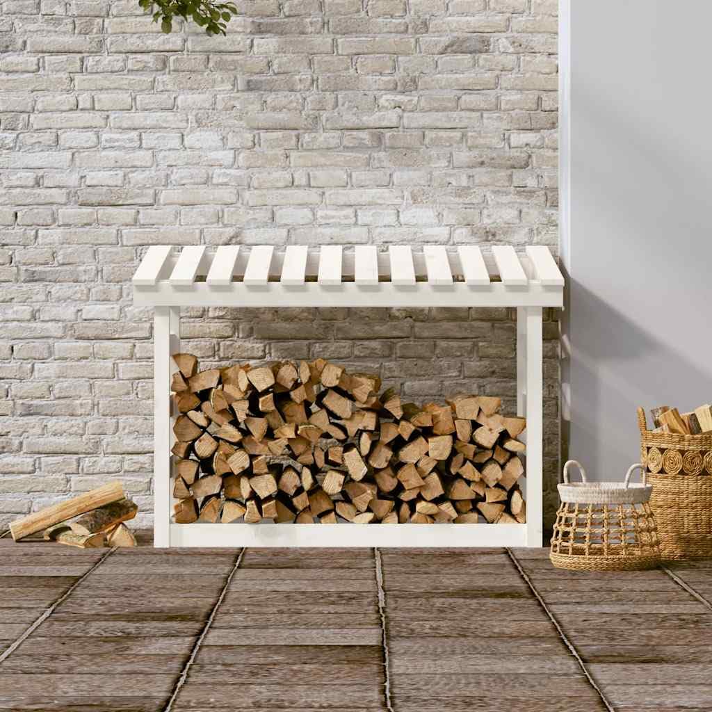 Fengshui Regał na drewno kominkowe, biały, 108 x 64,5 x 78 cm, lite drewno