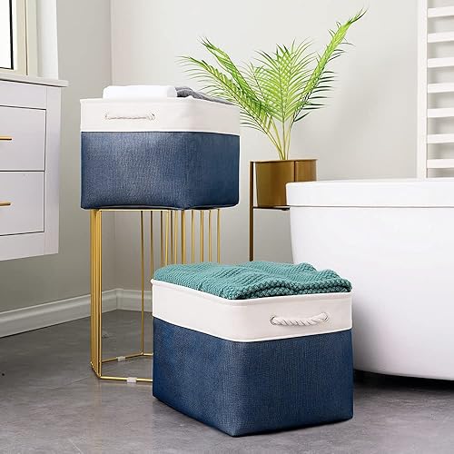 Vista 136 de Caja de almacenamiento para estantes, paquete de 6 canastas pequeñas de tela para organizar, cubos de almacenamiento plegables con asas para Blanco