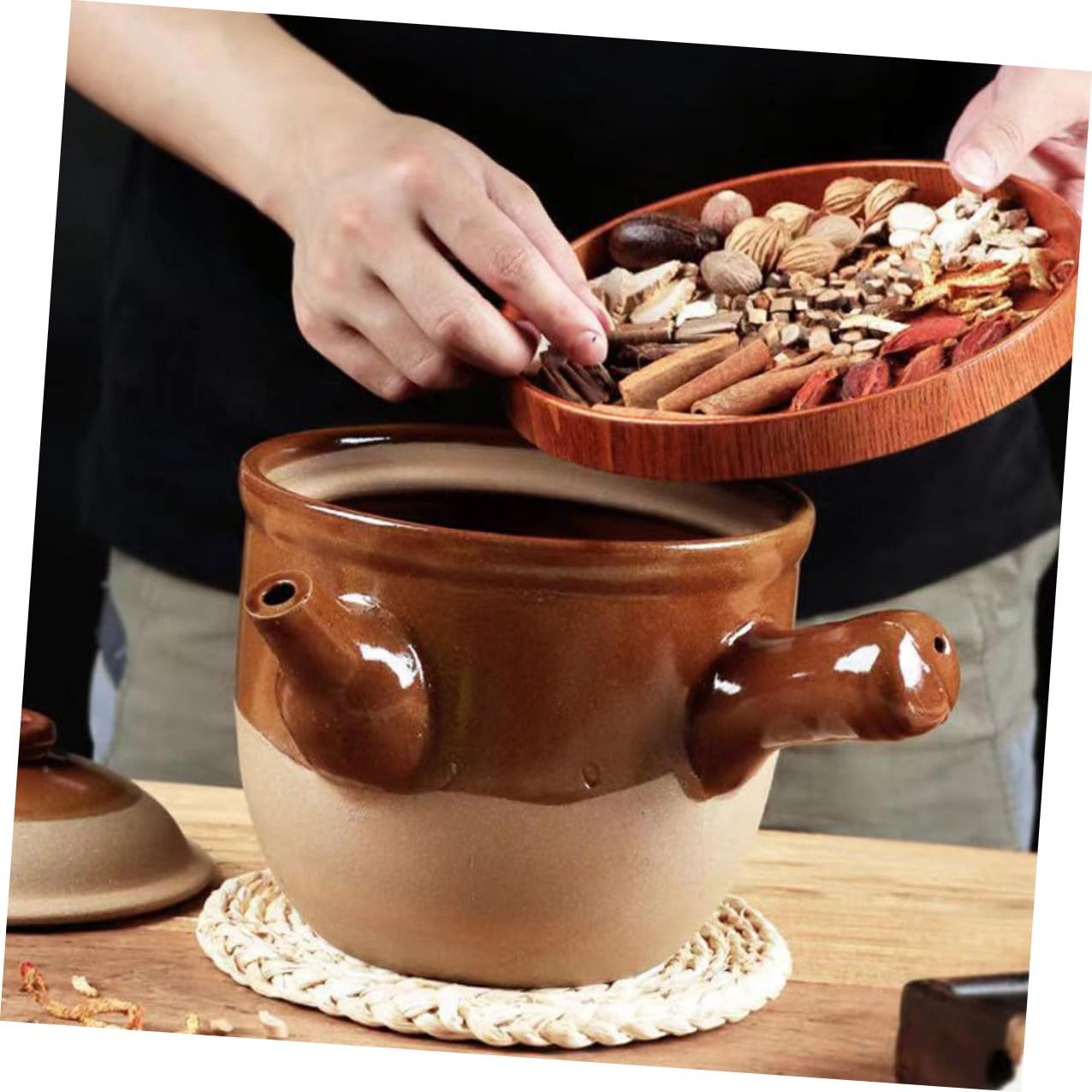 Cabilock Olla de Barro China para Cocinar de 3l Arcilla de Cerámica, Adecuado para Estofados y Sopas, Resistente a Fuego Abierto y Reutilizable