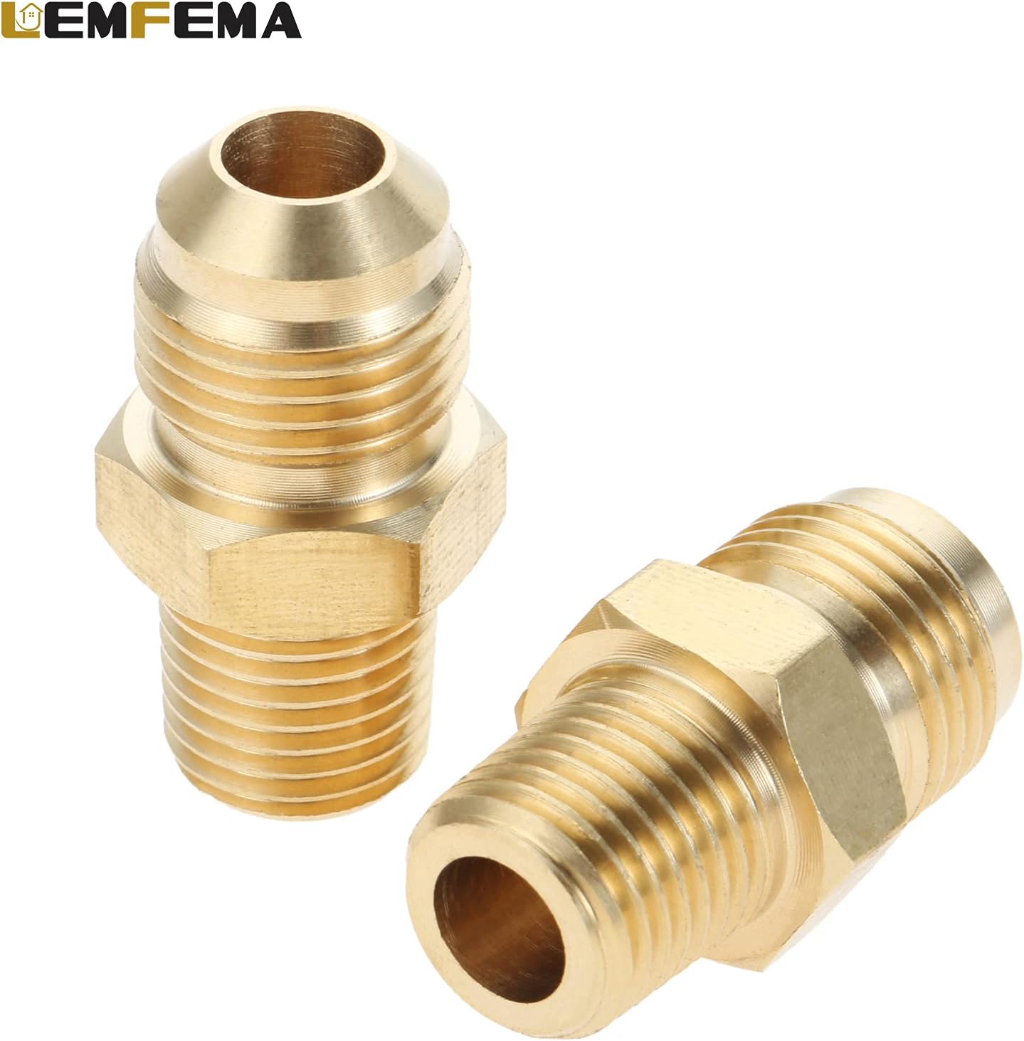 2 Pcs 3/8" Male Flare x 1/4" Male NPT Thread Brass Tube Coupling Fittings, Brass Propane Fittings Pipe Flare Connector, Propane Adapter for BBQ, Fuel, Gas, Heater, Fireplace, RV