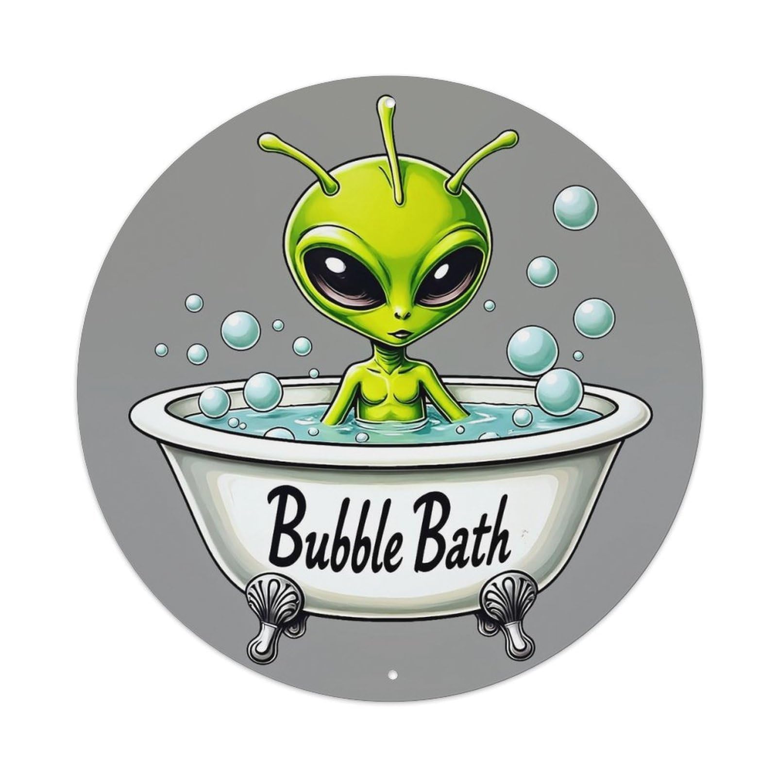Alien In Bubble Bath Tub Metal Tin Sign Plaque