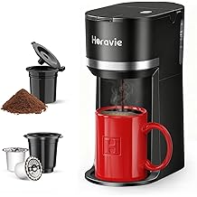 Mini Single Serve Coffee Maker for K Cup and Ground Coffee, Fast Brew One Cup Coffee Machine with Descaling Reminder and Water Window, 6 to 12 oz. Brew Sizes, Black