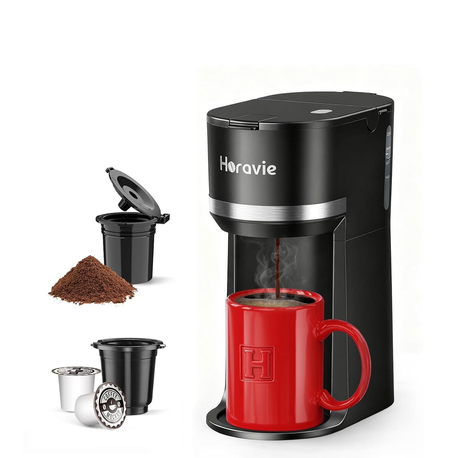 Mini Single Serve Coffee Maker for K Cup and Ground Coffee Fast Brew One Cup Coffee Machine with