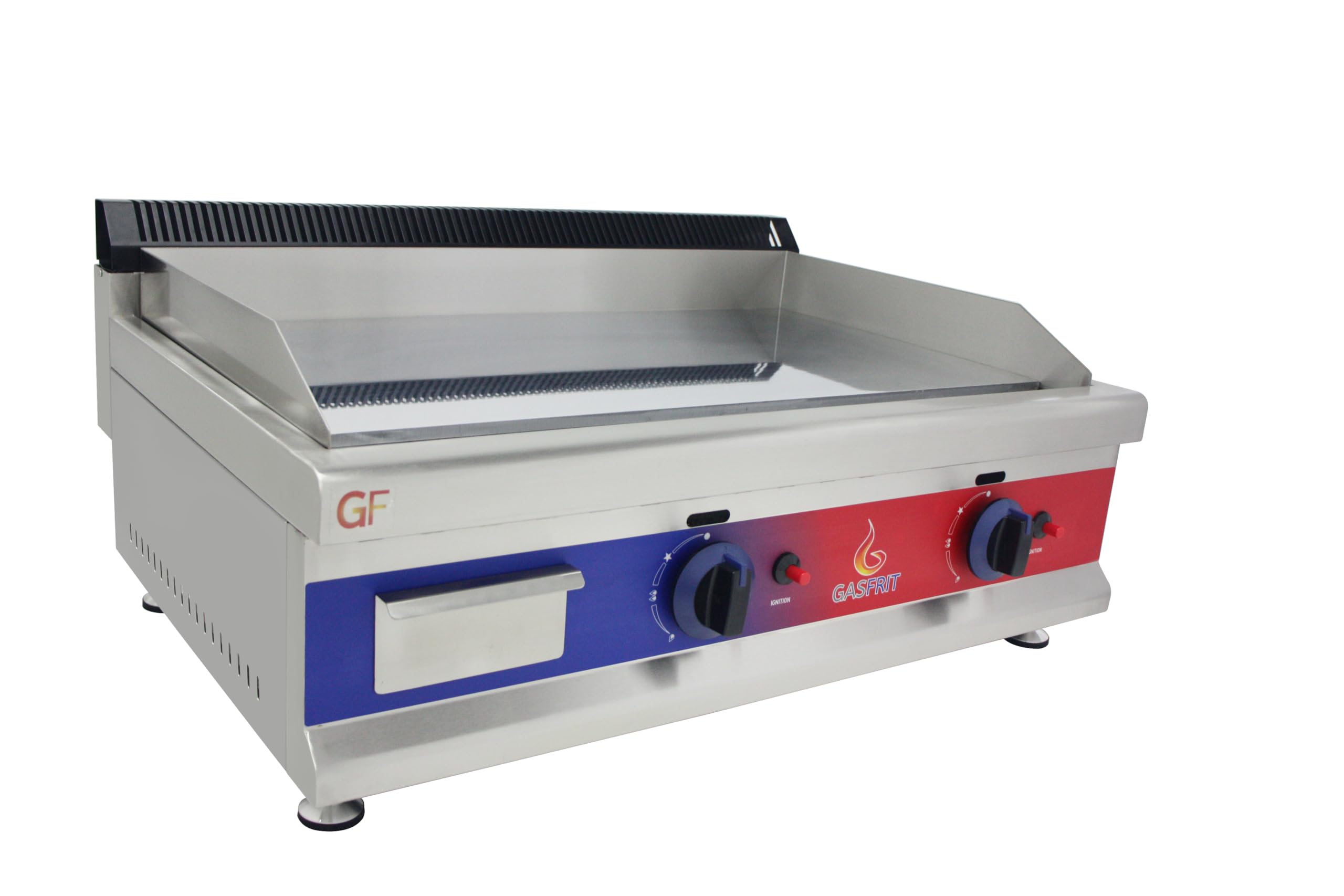 Plancha Industrial de Cromo Duro para Cocina Profesional, Acero Inoxidable, Gas o Eléctrica, Encendido Piezoeléctrico, Cajón Recograsas, Varias Medidas y Potencias (800 × 575 × 365 mm)