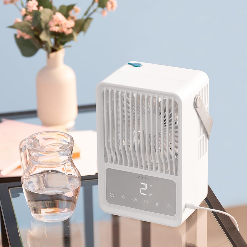 Cecotec - Tischklimageräte EnergySilence 500 DeskChill Smart, 6W, 500 ml Ablagerung, Berührungssteuerung, Digitalanzeige, 3 Geschwindigkeiten, LED -Licht mit 7 Farben und Timer