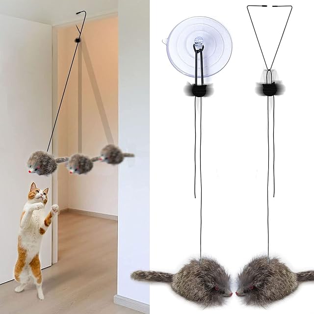 Door Hanging Cat Toy,Interactive Cat Toy Mice,Jumpy Cat Toy,Chasing Exercise Entertain Toy for Indoor Cat Pack of 2 (Plush Mouse Replacement)