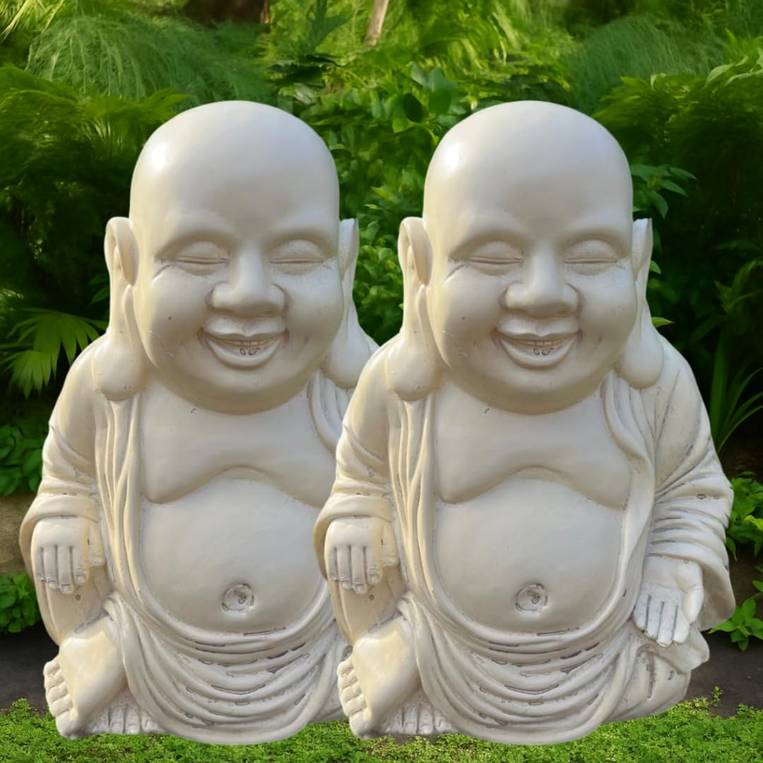 I LOVE FANCY DRESS Lot de 2 statues de Bouddha Fat 30,5 cm - Ornements décoratifs en polymousse dans une boîte cadeau - Figurines zen pour décoration intérieure ou jardin