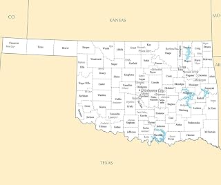 Art Oyster Map of Oklahoma OK - County Map with selected Cities and Towns - 20" x 25" Premium Canvas Print Gallery Wrapped