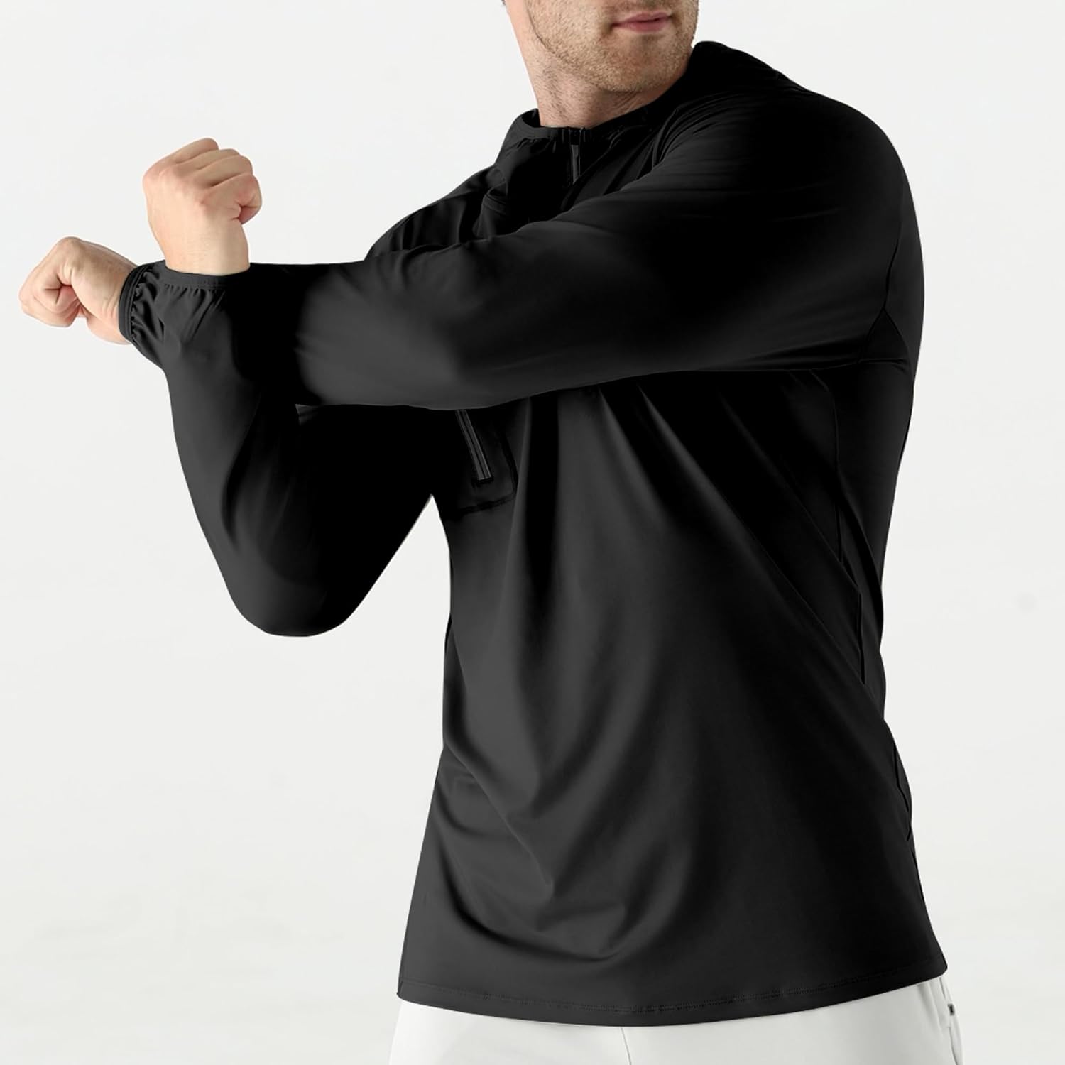 Mens Quarter Zip Running Hoodie Sweatshirts,Lightweight Workout Pullover Jacket with Pockets - Image 3