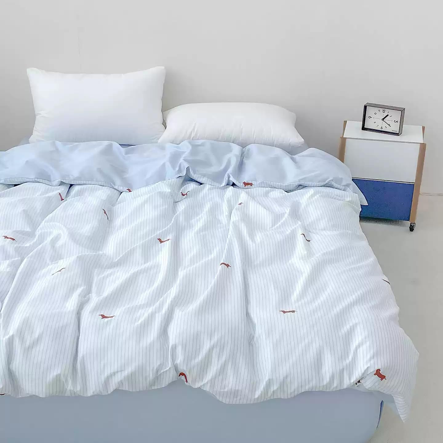Covebett Brown Dachshund Double Duvet Cover Sets Blue Striped Reversible โ image 1