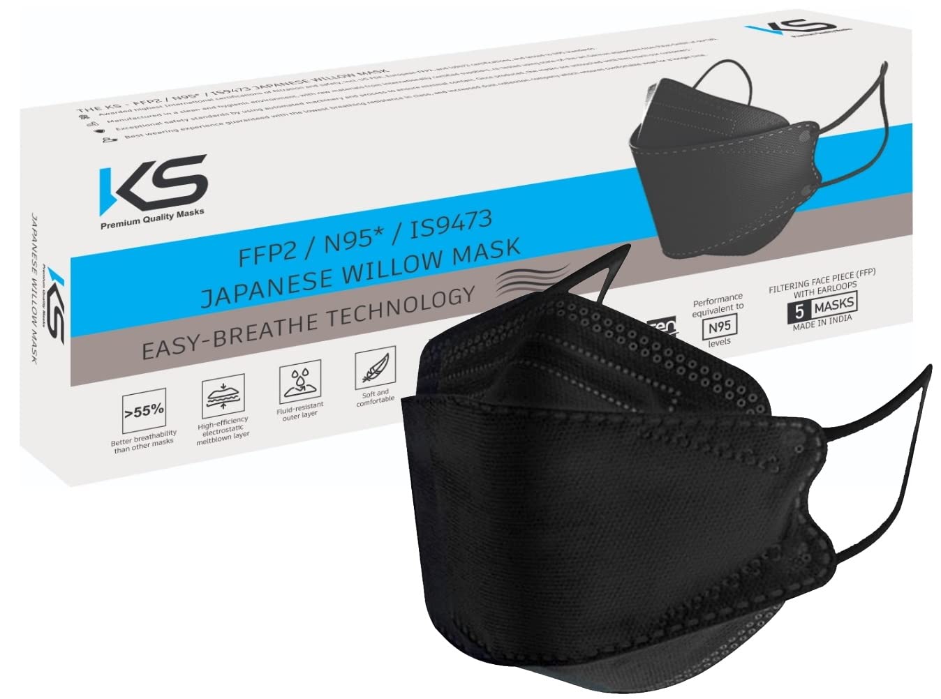 KS Premium N95 Mask for Men & Women — Reusable Mask — Japanese Willow Mask - Korean KF94 Face Mask — 4 Layer DRDO, ISI (BIS) Certified FFP2 Protection-image-15