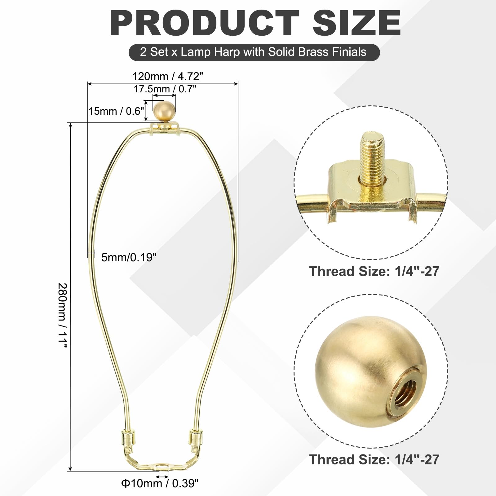 PATIKIL 11 Inch Lamp Harp Kit with 17.5mm Solid Brass Ball Finial - Image 3