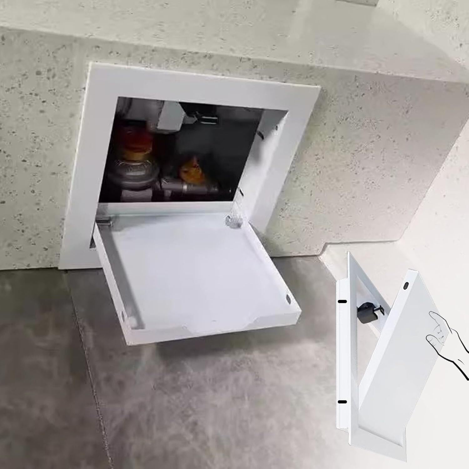 Cucce One Color Pipe Inspection Hatch Access Panel Ceiling Wall Hole Covering Panels With Click Mechanism, Wall Tile Access Panel Magnetic Door Inspection Hatch(15X15cm/6X6in)