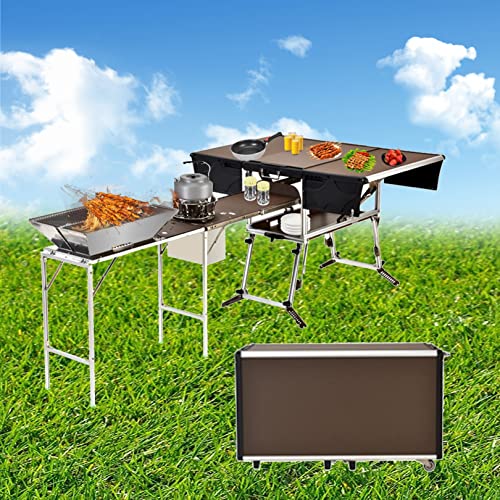 KGDJBGSE Mesa de Camping Master Cook Station de Aluminio para Exteriores, Mesa Plegable de Picnic fácil de Transportar con Utensilios de Cocina y Estufa para RV BBQ Cocinar al Aire Libre
