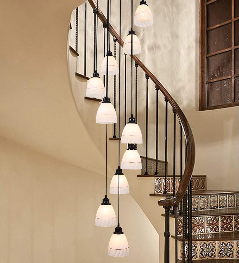 PCXEHUYP 40x200cm 10 LED Lights Villa Stairwell High Ceiling Pendant light Duplex Floor Spiral Staircase Long Chandelier Living Room Creative Ball Modern Minimalist Restaurant Lighting (Color : A)