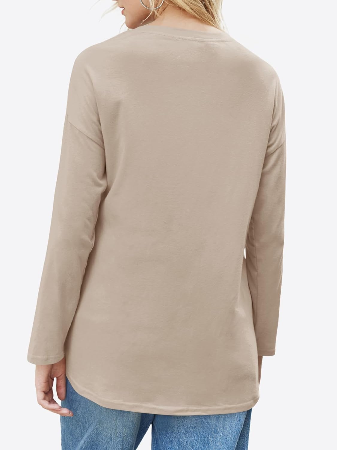 Fisoew Women's Long Sleeve Oversized T Shirts Loose Casual Crewneck Tunic Tops Soft Blouse - Image 4