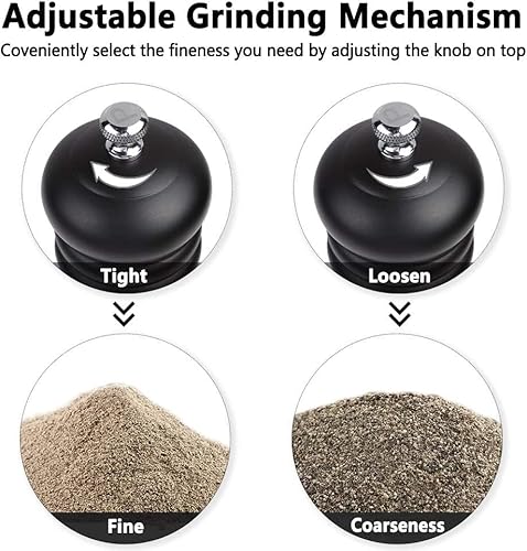 Salt And Pepper Grinder Set, Jorgtyra Classic Black Manual Pepper Grinder Refillable -Wooden Pepper Mill With Adjustable Coarseness Ceramic Grinding Rotor-Salt Shakers And Pepper Mill- 8 Inches-2 Pack #TOP3