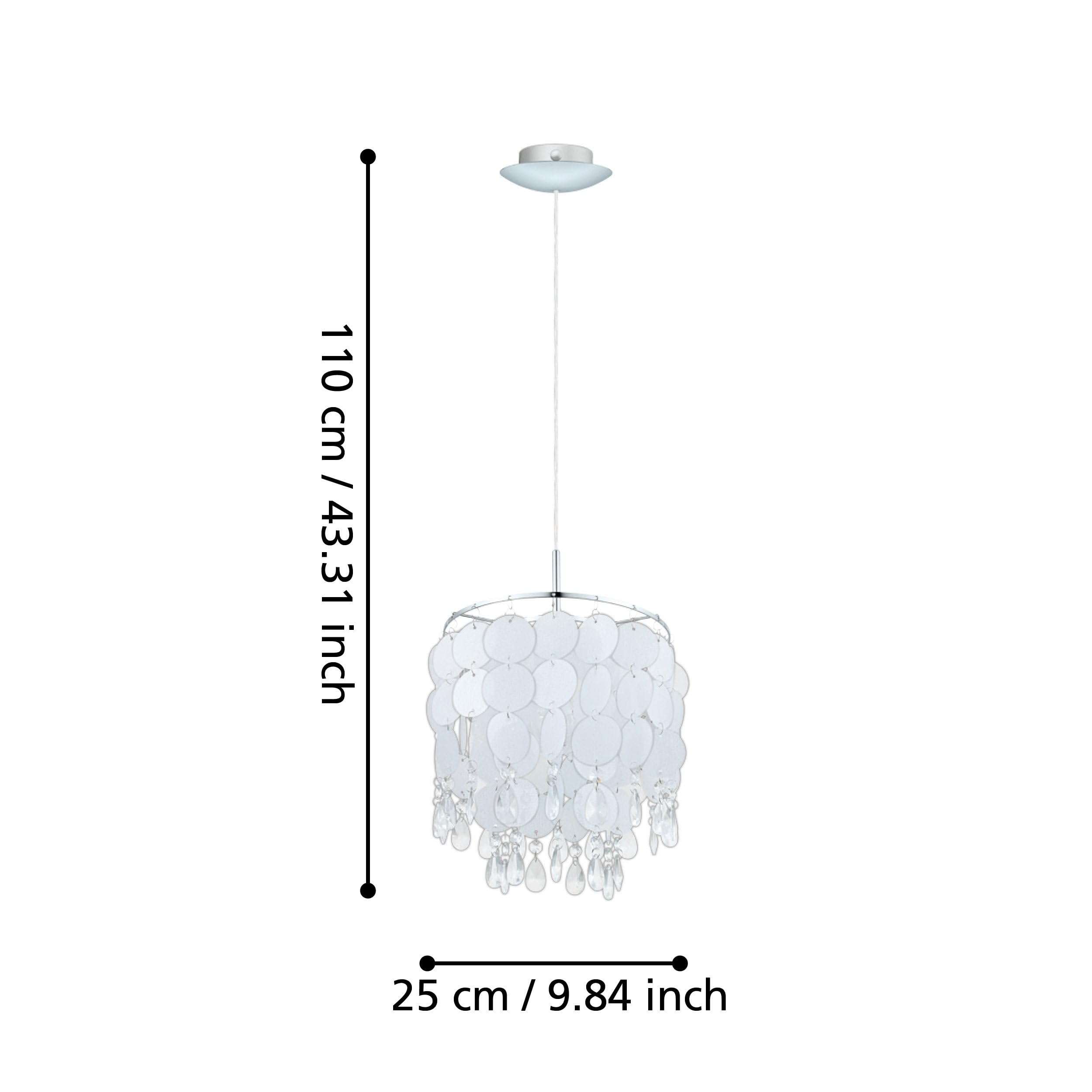 Eglo Lámpara colgante Fedra, lámpara suspendida de 1 luz, lámpara de techo | de metal cromado con cristal transparente y nácar, lámpara para comedor y salón con casquillo E27, Ø 25 cm